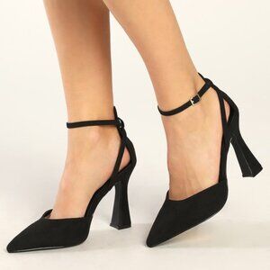 Lulus Shenay Black Suede Pointed-toe Ankle Strap Pumps - Size 9